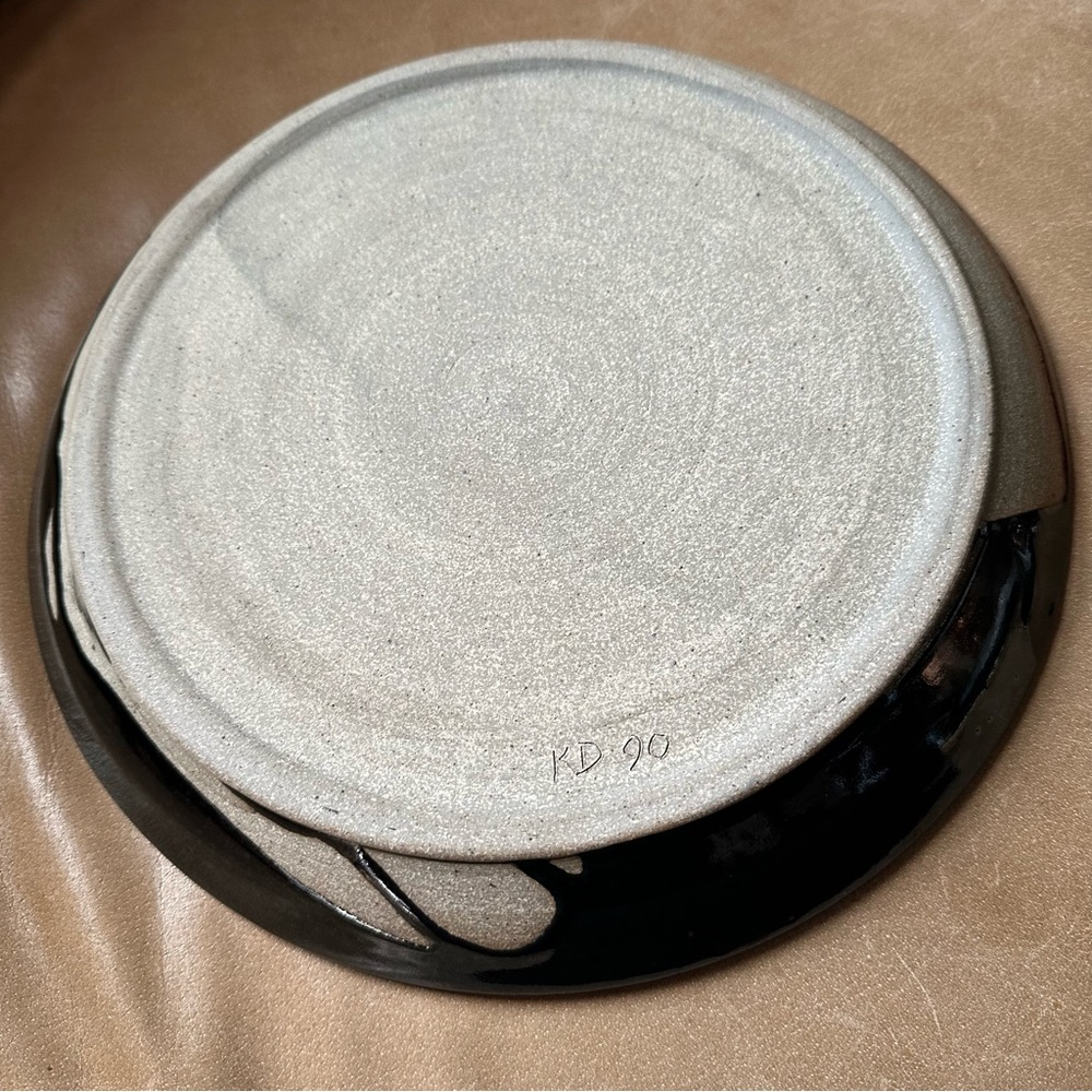 Vintage MCM studio pottery handmade art ceramic blue black speckle glaze dine - Picture 6 of 7